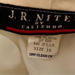 VINTAGE  80s JR NITE by Caliendo Midi Cream Tux Dress w/ Satin Accents